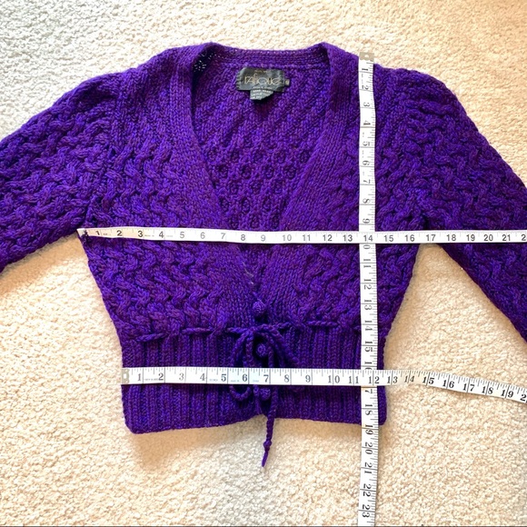 Vintage RAFIQUE 100% Wool V-Neck Woven Cardigan Sweater—SZ. Small - Picture 5 of 15